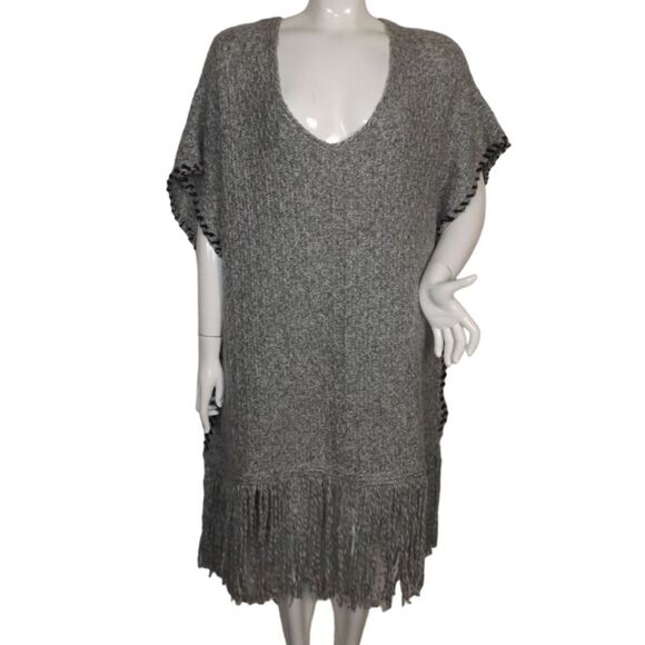 TOPSHOP Poncho/Cape/Vest, M/L, Gray, Fringe, Scoop neckline - Picture 1 of 11